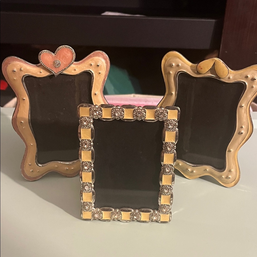 Set of Three Decorative Gold and Pink Tabletop Photo Frames